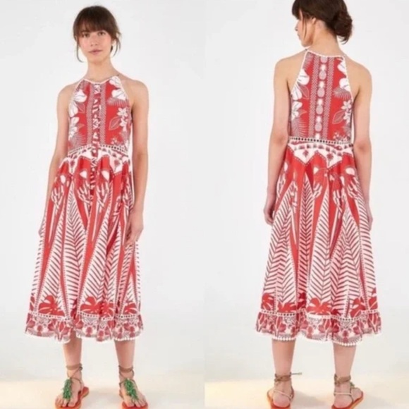FARM Rio Dresses & Skirts - FARM Rio Red and White Floral Midi Dress
